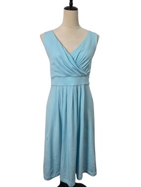 Lands' End Surplice Neck Pleated Sky Blue Dress Sz S Feminine Coastal Cottage